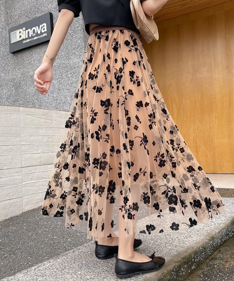スカート OHOTORO Floral Skirt もか様専用】OHOTORO Floral Flared Skirt black - メルカリ
