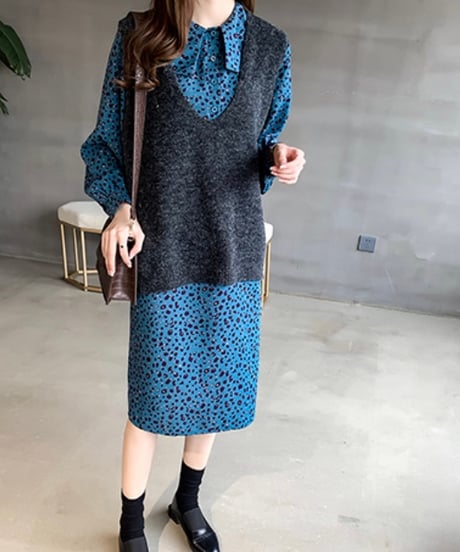 leopard pattern collared dress (3 colors)