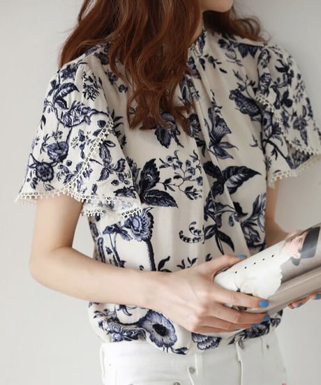 blue flower smock blouse (1 color)