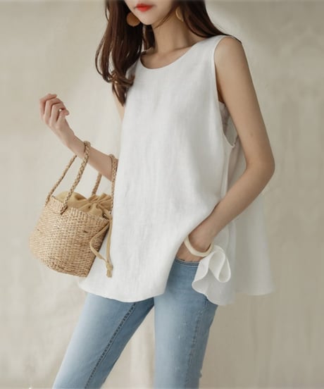sleeveless cut-and-sewm with belt (2 colors)