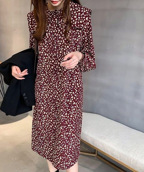 leopard pattern collared dress (3 colors)