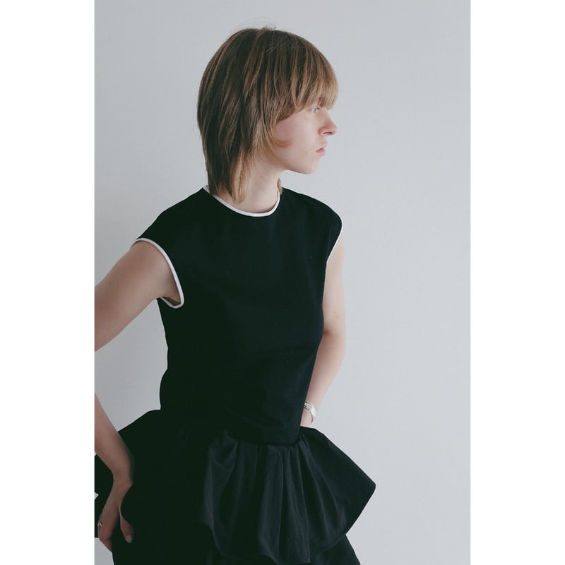 manof マノフ BALLOON CUT TOPS ブラック MANOF マノフ “BICOLOR CUT TOPS” バイカラーカットトップス | t / wo