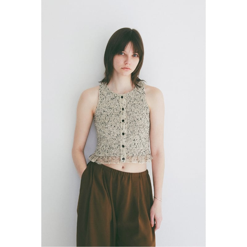 CLANE クラネ “W FACE MIX MESH GATHER N/S TOPS” ダブル