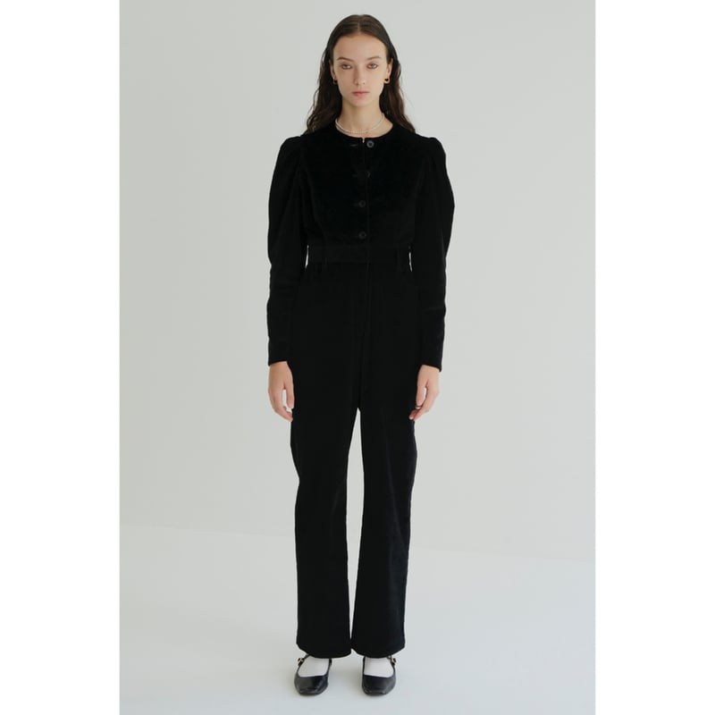clane コーデュロイ　ジャンプスーツ　ブラック　2 CLANE CORDUROY JUMPSUIT
