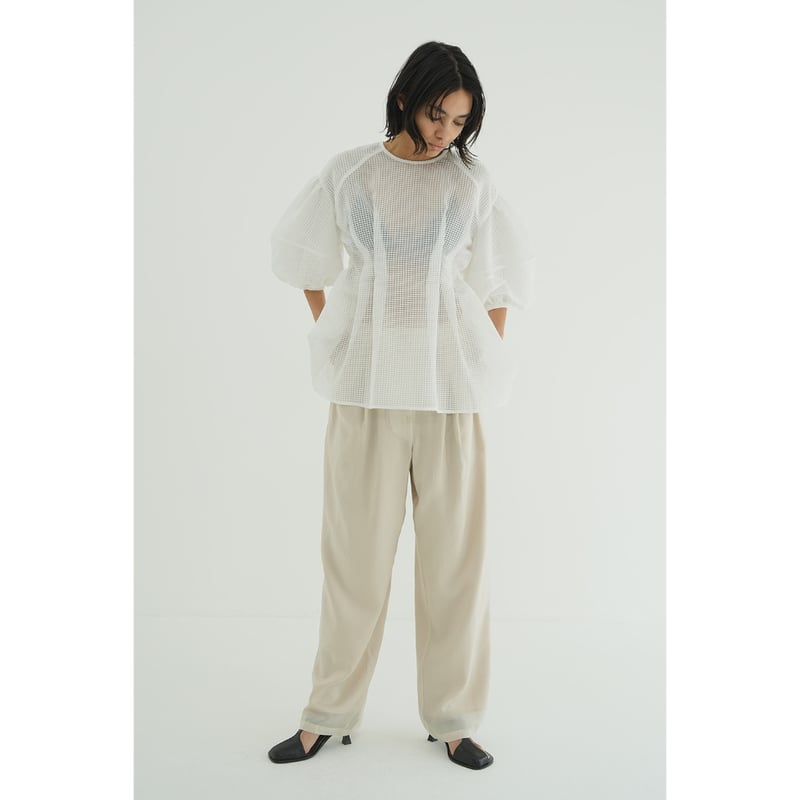 トップス CLANE SHEER PLAID VOLUME SLEEVE TOPS CLANE クラネ “SHEER PLAID VOLUME SLEEVE TOPS” シアープ