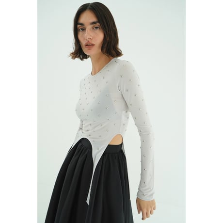 CLANE クラネ “STUDDED BIJOU SHEER TOPS” スタッズビジューシアートップス