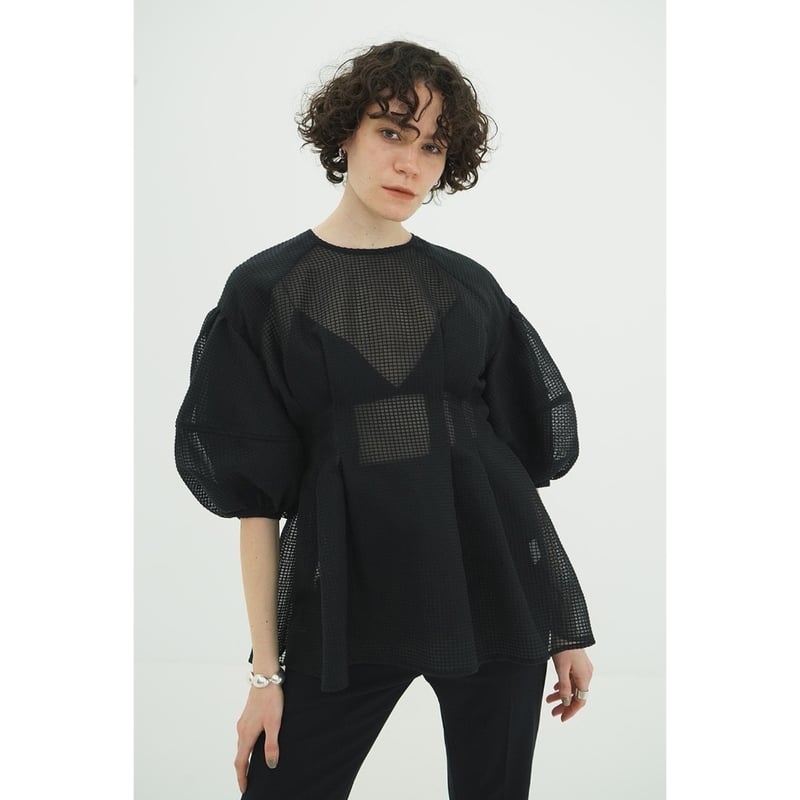 CLANE クラネ “SHEER PLAID VOLUME SLEEVE TOPS” シアープ