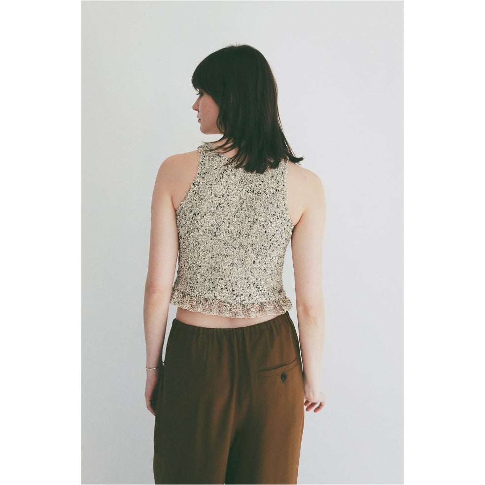 CLANE クラネ “W FACE MIX MESH GATHER N/S TOPS” ダブル