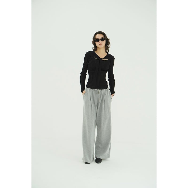 CLANE クラネ “SHEER RIB RIBBON KINT TOPS” シアーリブリボン