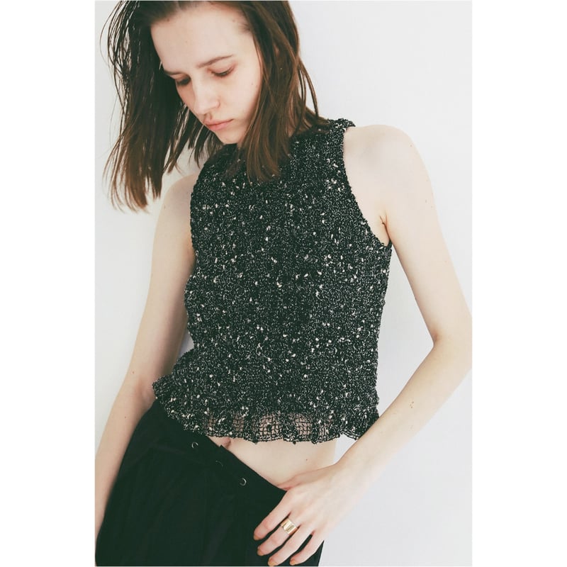 CLANE クラネ “W FACE MIX MESH GATHER N/S TOPS” ダブル