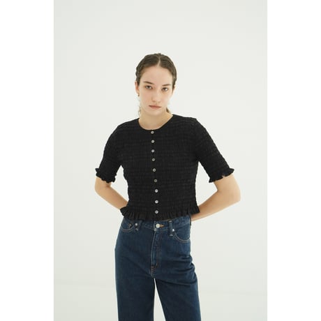CLANE クラネ “SHIRRING HALF SLEEVE BLOUSE” シャーリングハーフスリーブブラウス