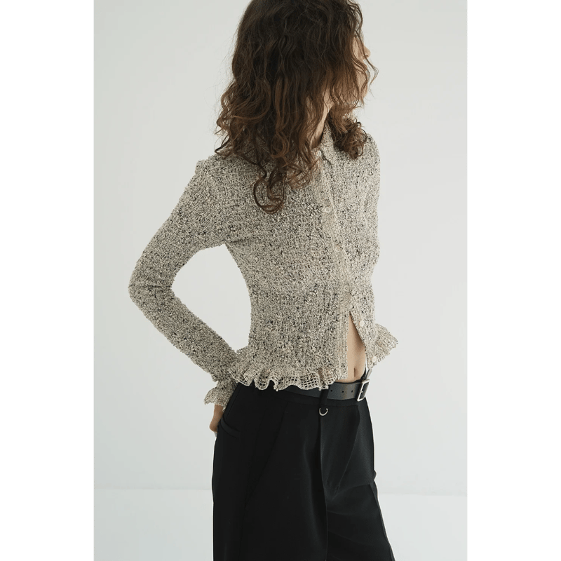 CLANE クラネ　MIX MESH GATHER SHIRT CLANE] クラネ MIX MESH GATHER SHIRT(BLACK)