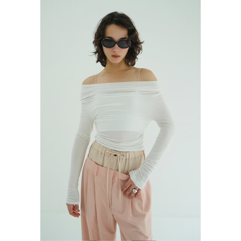 DRAPED OFF SHOULDER SOFT CUT TOPSオフショル CLANE クラネ “DRAPED OFF SHOULDER SOFT CUT TOPS” ド