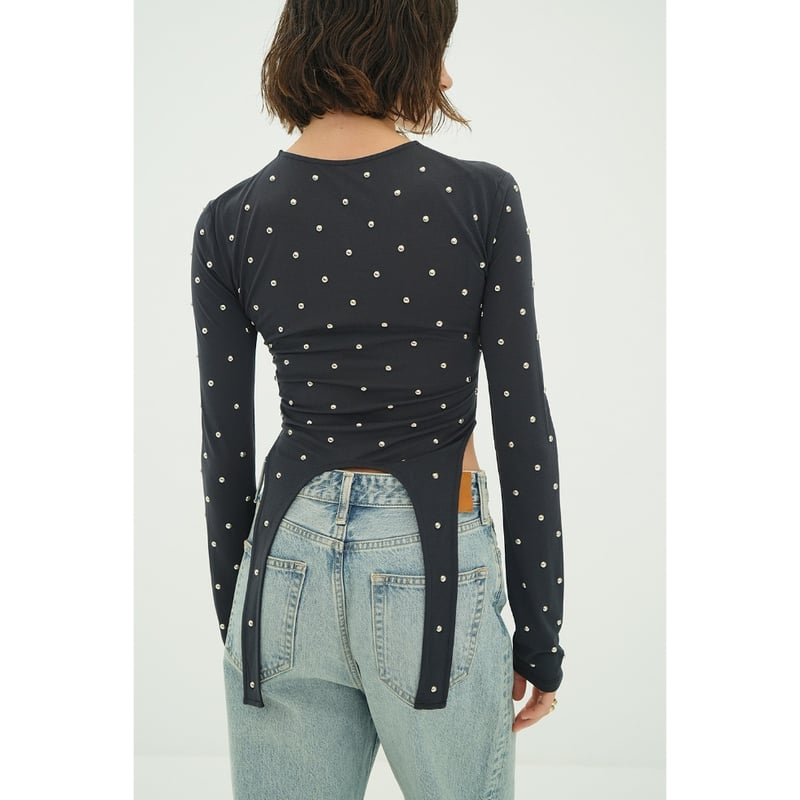 CLANE クラネ “STUDDED BIJOU SHEER TOPS” スタッズビジューシア