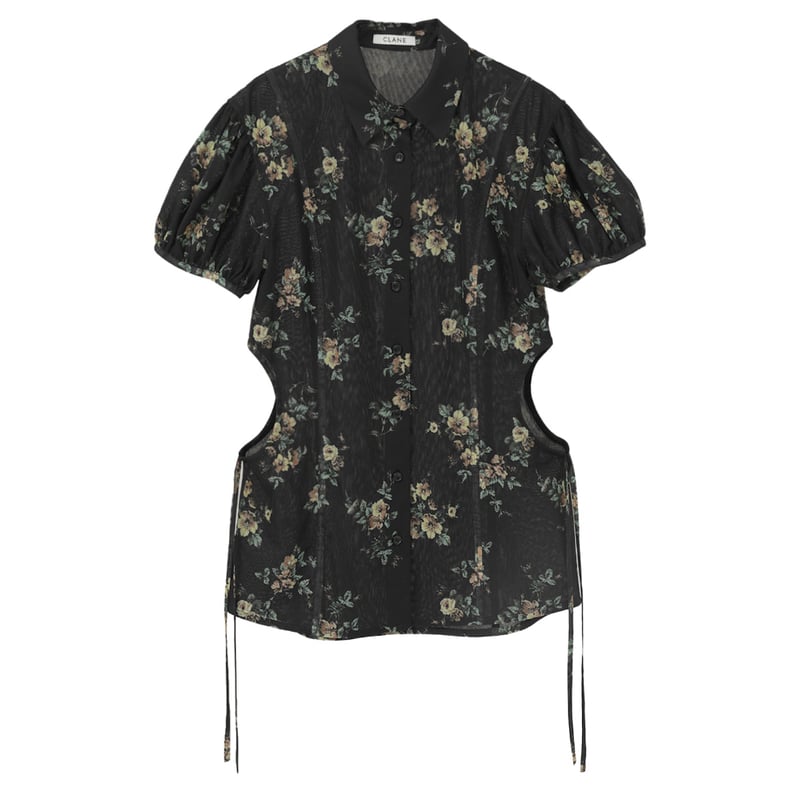 CLANE シアーショートスリーブフラワーシャツ BLACK CLANE クラネ ”FLOWER SIDE HOLE SHIRTS” フラワーサイドホールシ