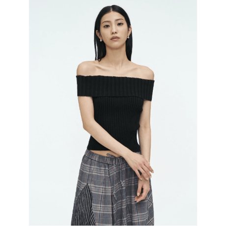 ANGGAE アンゲ “OFF SHOULDER RIB TOP” オフショルダーリブトップ