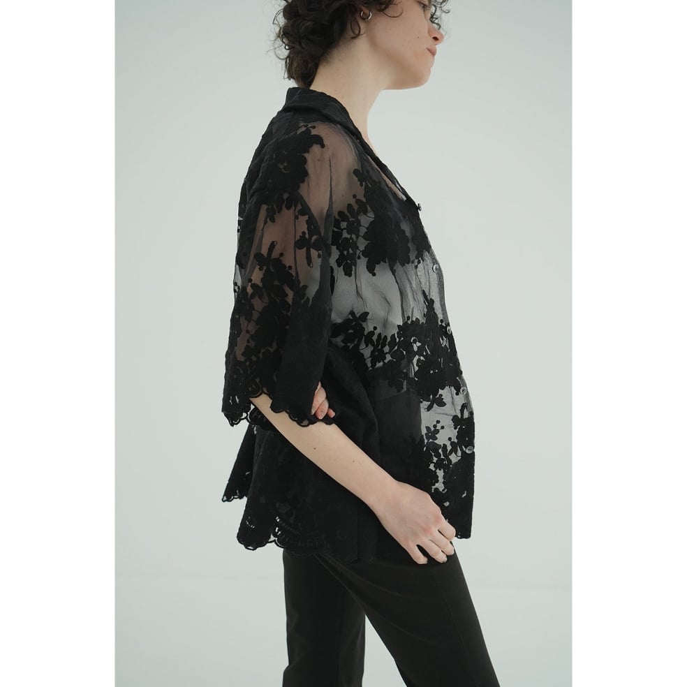 CLANE/SHEER FLOWER SHORT SLEEVE SHIRTS