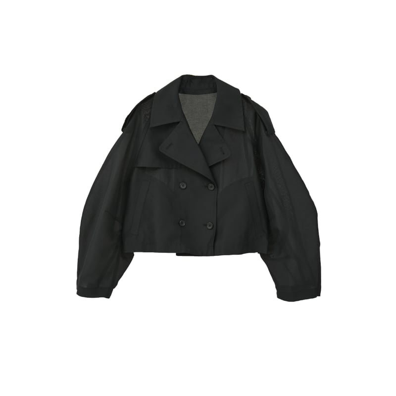 CLANE STRAP DESIGN SHORT JACKET ブラック CLANE クラネ “SHEER SHORT TRENCH JACKET” シアーショートトレ