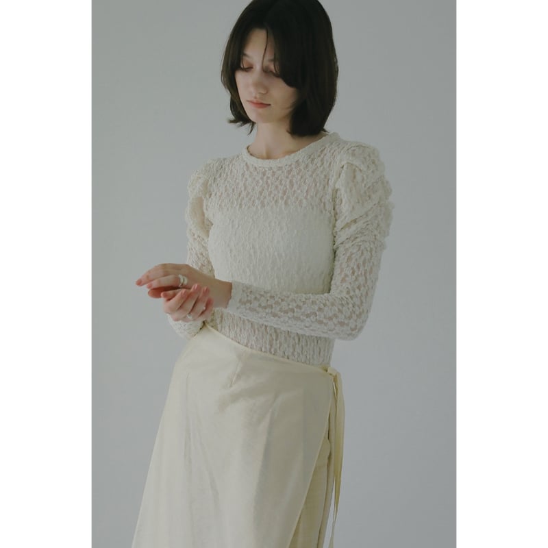 MANOF マノフ “GATHERED SLEEVES LACE CUT TOPS” ギャザー