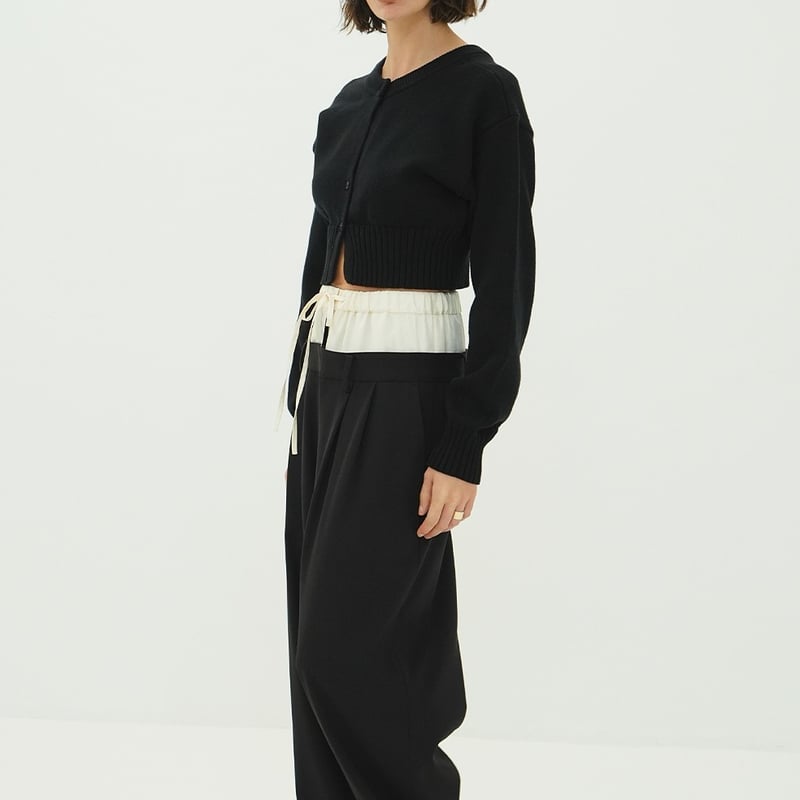 CLANE ワイドタックレザーパンツ　クラネ　ブラック CLANE クラネ “W WAIST WIDE SLACKS” ダブルウエストワイドスラックス