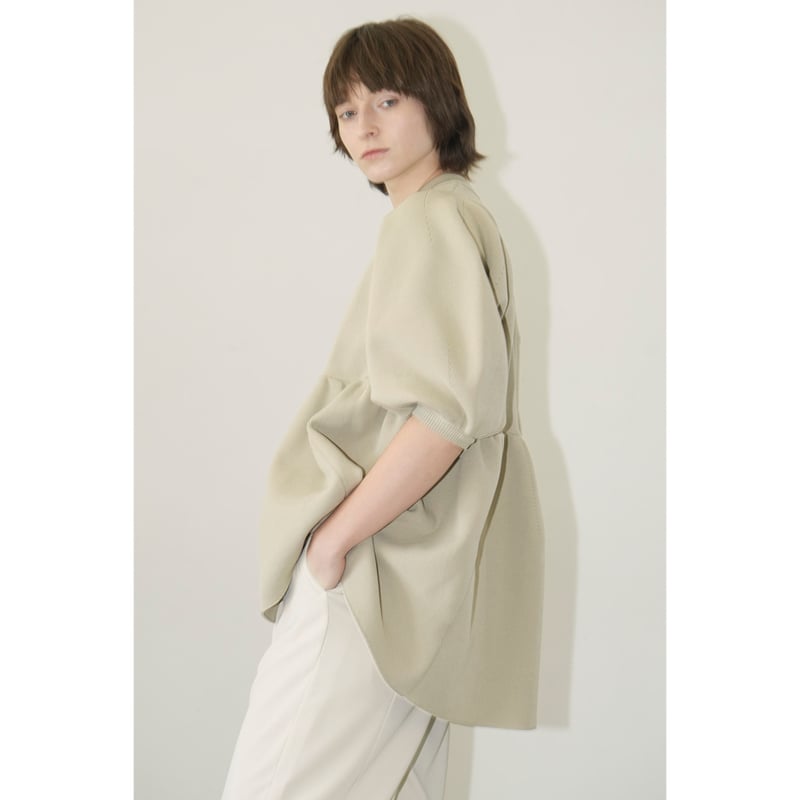 CLANE BALLOON SLEEVE GATHER KNIT TOPS