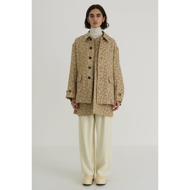 LINEN LEOPARD JACKET CLANE 正規品 CLANE - リネン レオパード ジャケット ベージュ - LINEN