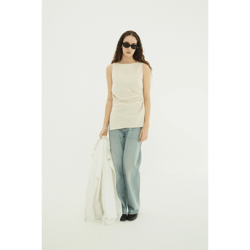 CLANE クラネ “SATIN DRAPE TOPS” サテンドレープトップス | t / wo