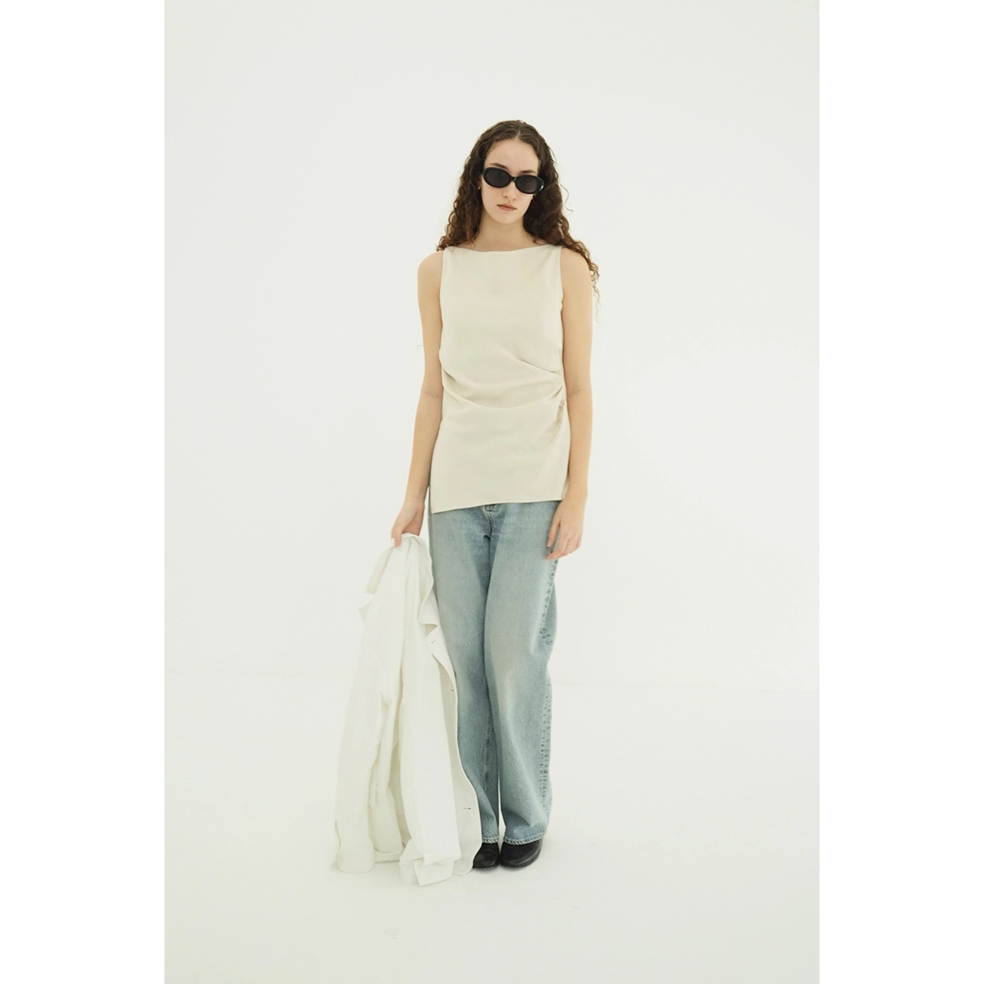 CLANE クラネ “SATIN DRAPE TOPS” サテンドレープトップス | t / wo