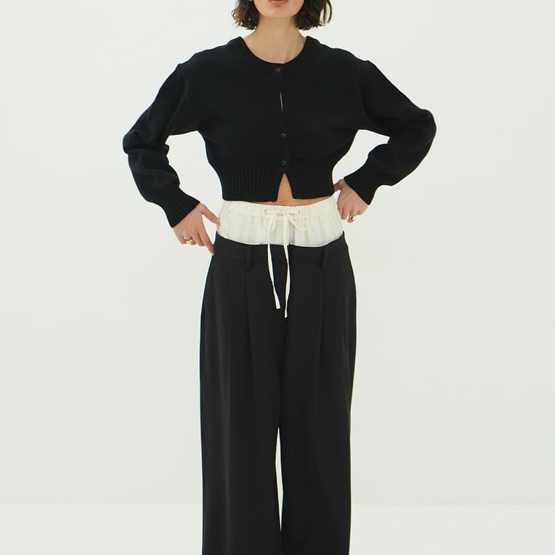 2018AW新作CLANEウエストギャザー黒トップス☆クラネ CLANE クラネ “W WAIST WIDE SLACKS” ダブルウエストワイドスラックス