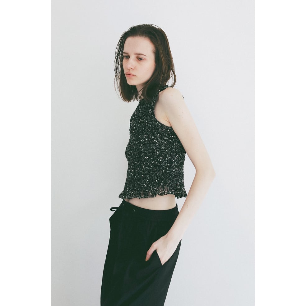 CLANE クラネ “W FACE MIX MESH GATHER N/S TOPS” ダブル