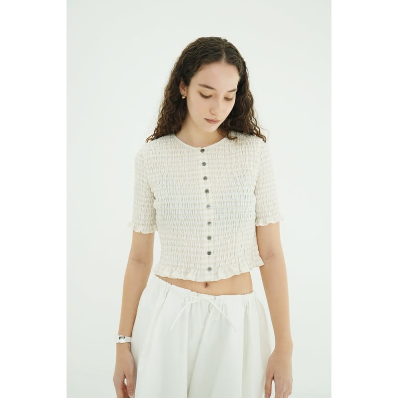 CLANE クラネ “SHIRRING HALF SLEEVE BLOUSE” シャーリングハ