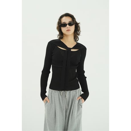 CLANE クラネ “SHEER RIB RIBBON KINT TOPS” シアーリブリボンニットトップス