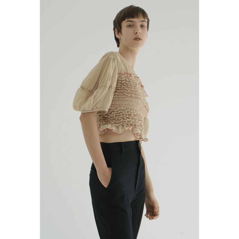トップス COLOR STITCHED SHIRRING TOPS CLANE CLANE COLOR STITCHED SHIRRING TOPS（その他トップス）｜CLANE
