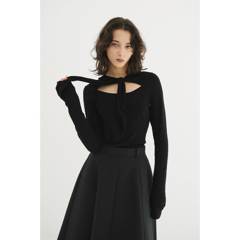 CLANE クラネ “BOW TIE HOODED CUT TOPS” ボウタイフーディーカッ