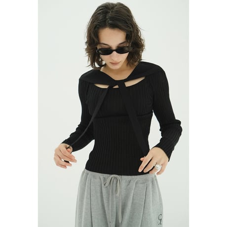 CLANE クラネ “SHEER RIB RIBBON KINT TOPS” シアーリブリボンニットトップス