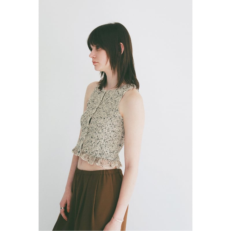 CLANE クラネ “W FACE MIX MESH GATHER N/S TOPS” ダブル