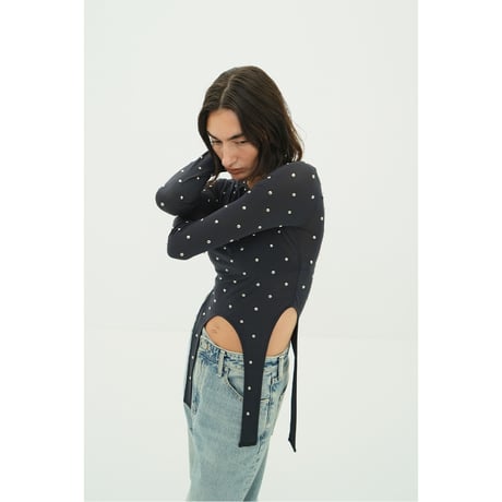 CLANE クラネ “STUDDED BIJOU SHEER TOPS” スタッズビジューシアートップス