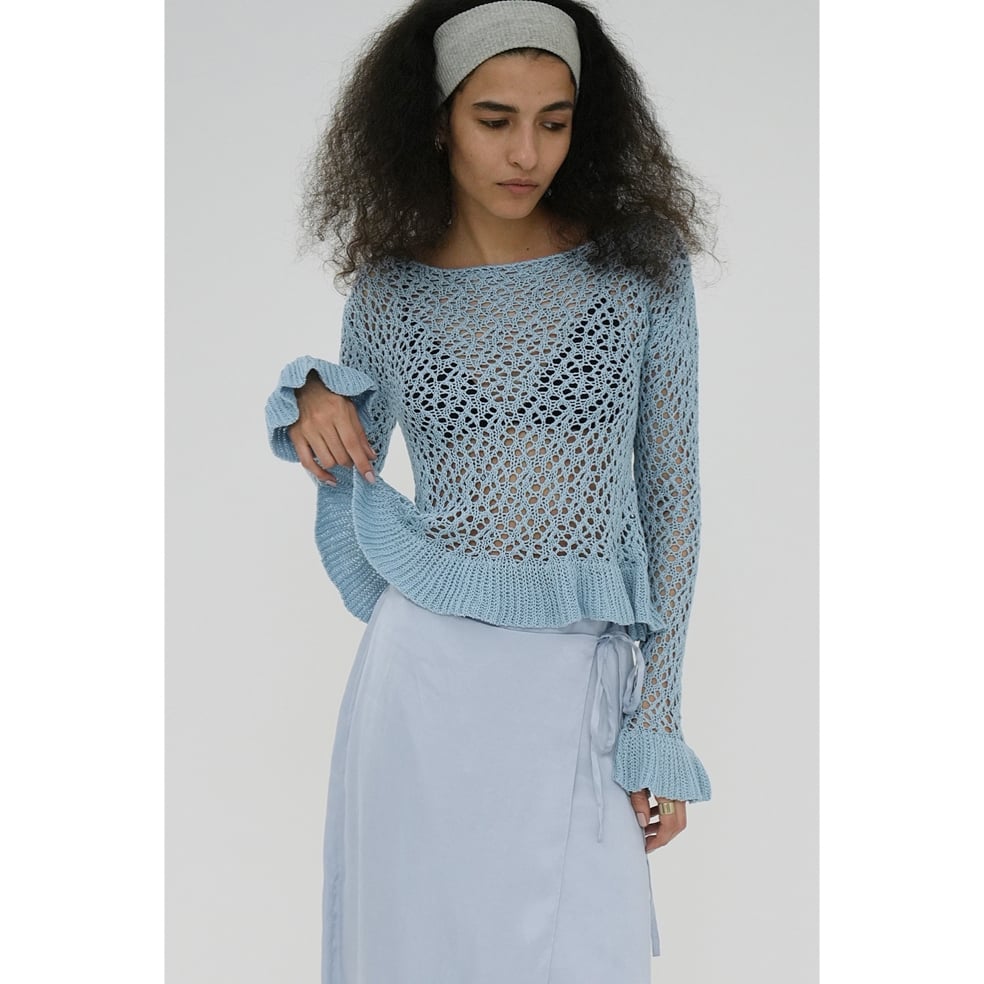 クラネ　CLANE CROCHET FRILL KNIT TOPS CLANE クラネ “BOAT NECK CROCHET KNIT TOPS” ボートネックク