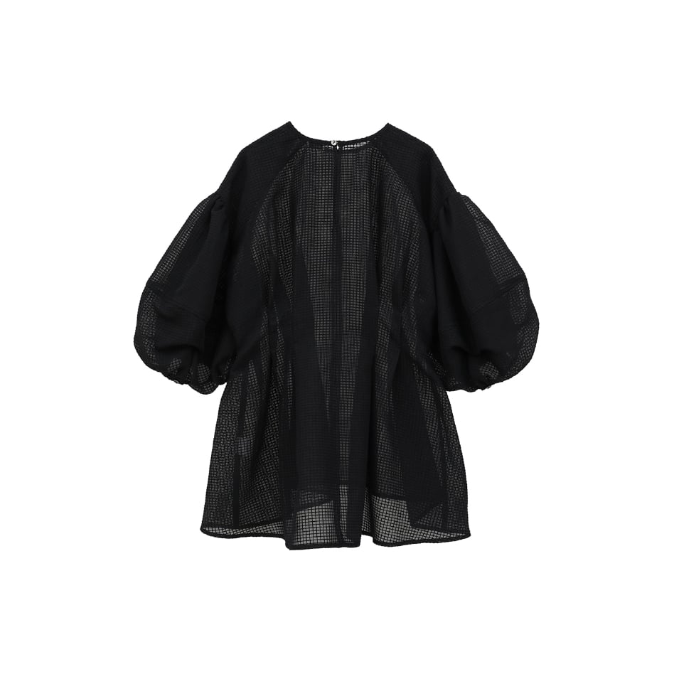 CLANE SHEER PLAID VOLUME SLEEVE TOPS