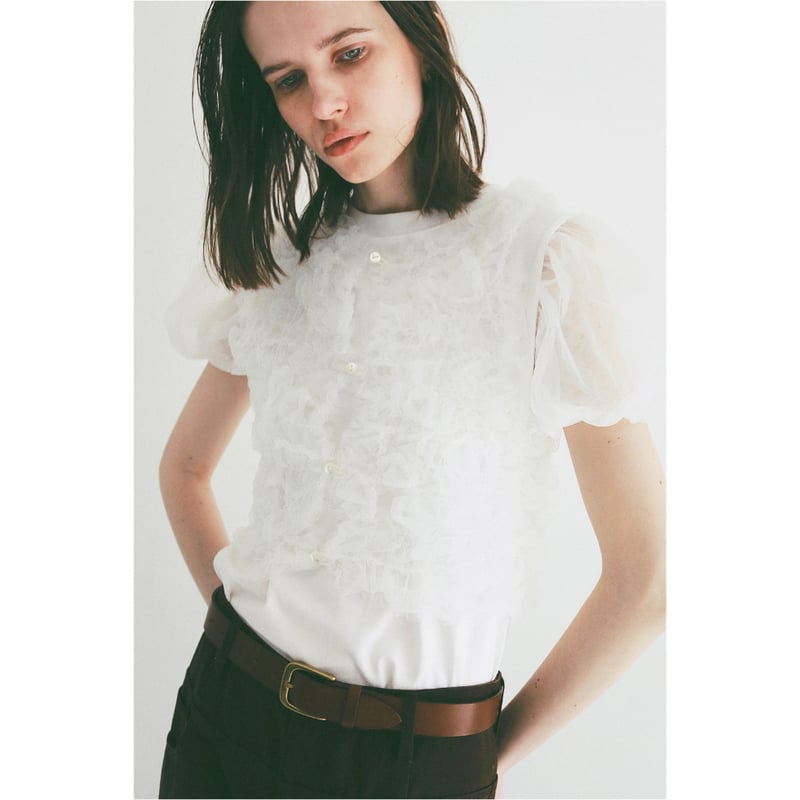 TULLE VEST LAYERED TOPS ホワイト サイズ1 CLANE クラネ “TULLE VEST LAYERED TOPS” チュールベストレイヤー