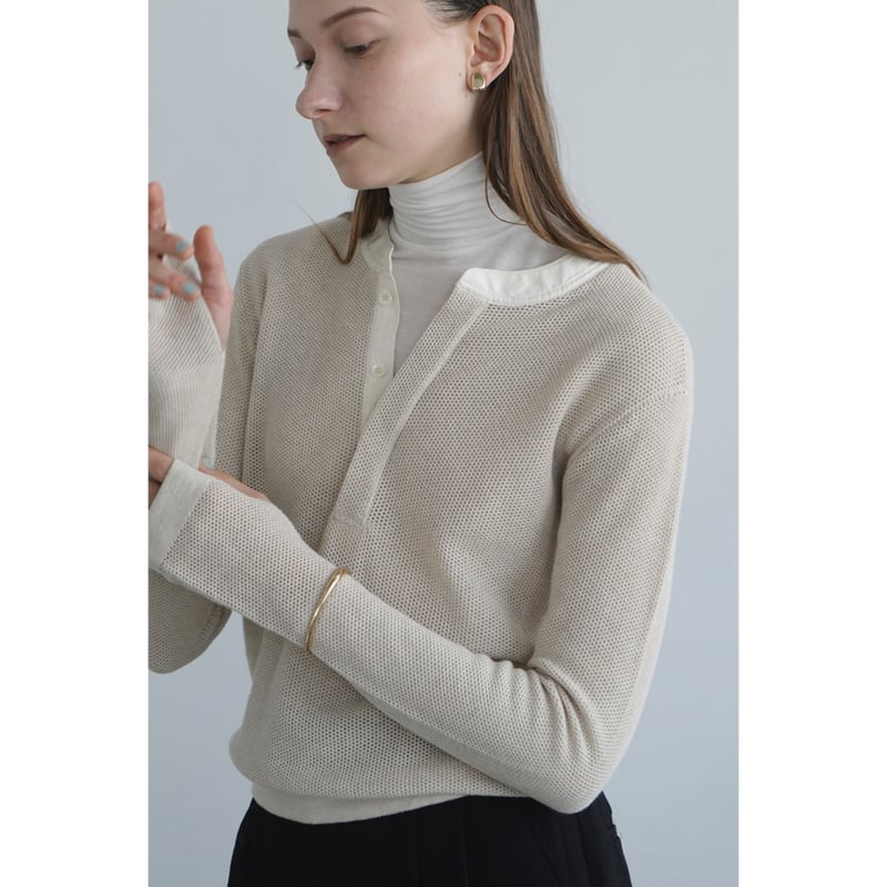 ★新品タグ付き正規品★ CLANE MESH HENLEY NECK TOPS CLANE(クラネ) WIDE HENLEY NECK N/S BORDER TOPS | サウス