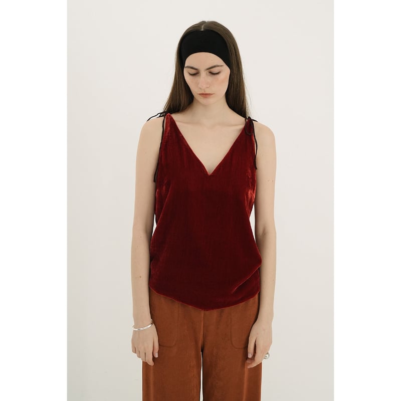VELOUR SHOULDER RIBBON CAMISOLE TOPS