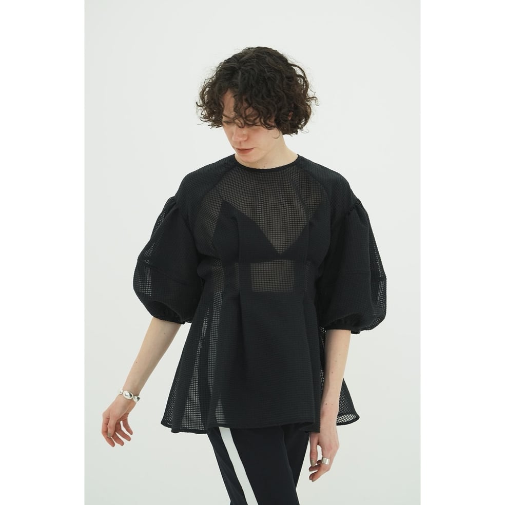 トップス CLANE SHEER PLAID VOLUME SLEEVE TOPS CLANE クラネ “SHEER PLAID VOLUME SLEEVE TOPS” シアープ