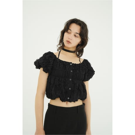 CLANE クラネ “W FACE TOPSTITCHED FRILL TOPS” ダブルフェイストップスティッチフリルトップス