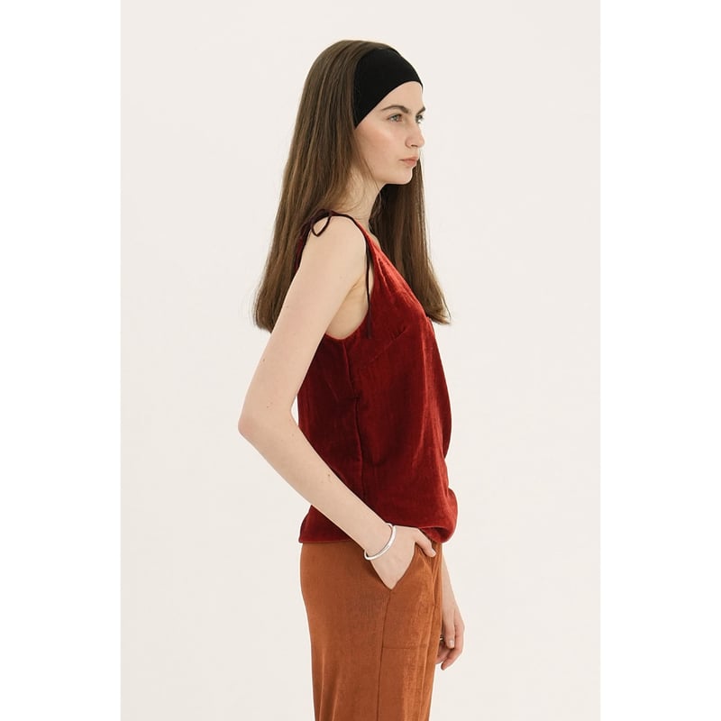 VELOUR SHOULDER RIBBON CAMISOLE TOPS