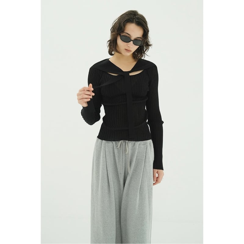 CLANE クラネ “SHEER RIB RIBBON KINT TOPS” シアーリブリボン
