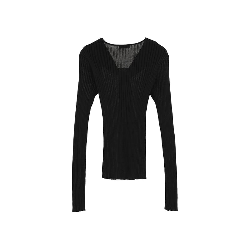 CLANE クラネ “SHEER RIB RIBBON KINT TOPS” シアーリブリボン