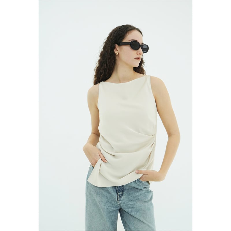 CLANE クラネ “SATIN DRAPE TOPS” サテンドレープトップス | t / wo