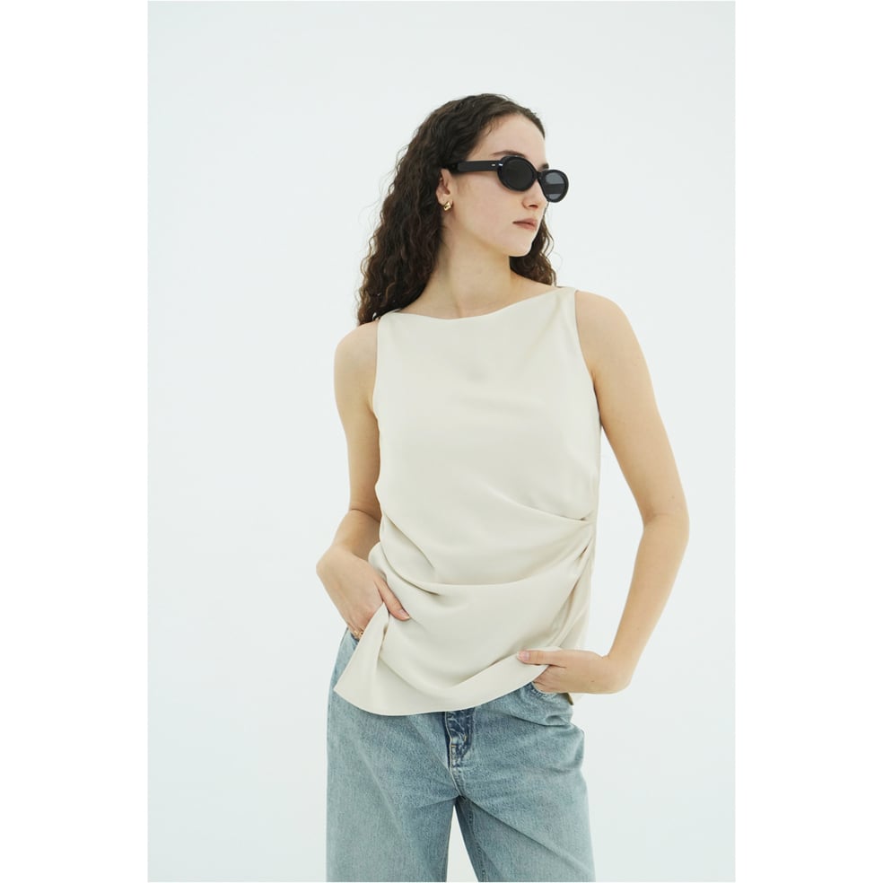 CLANE クラネ “SATIN DRAPE TOPS” サテンドレープトップス | t / wo