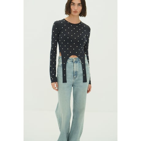 CLANE クラネ “STUDDED BIJOU SHEER TOPS” スタッズビジューシアートップス